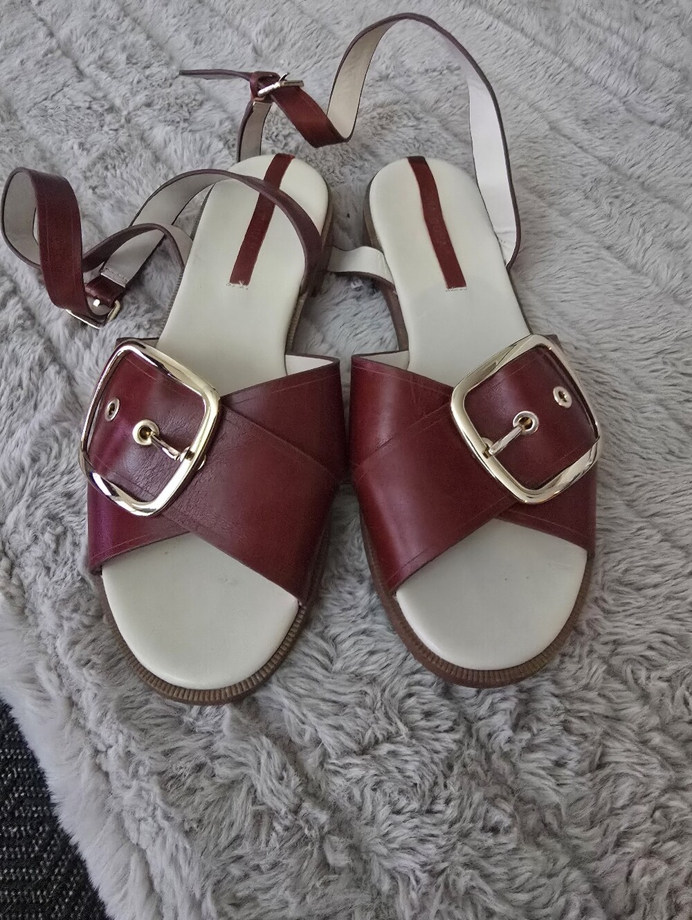 Women's Red Leather Buckle Slide Sandals Sz.38
